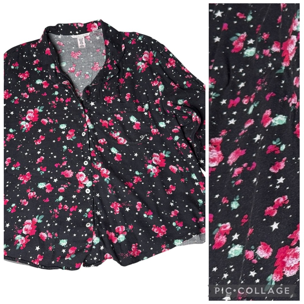 Victoria’s Secret Pajama Set Size L Floral 2 Piece Women’s Button Up Flannel